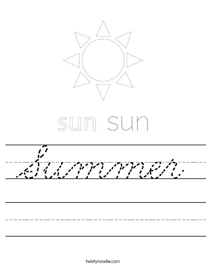 Summer Worksheet - Cursive - Twisty Noodle