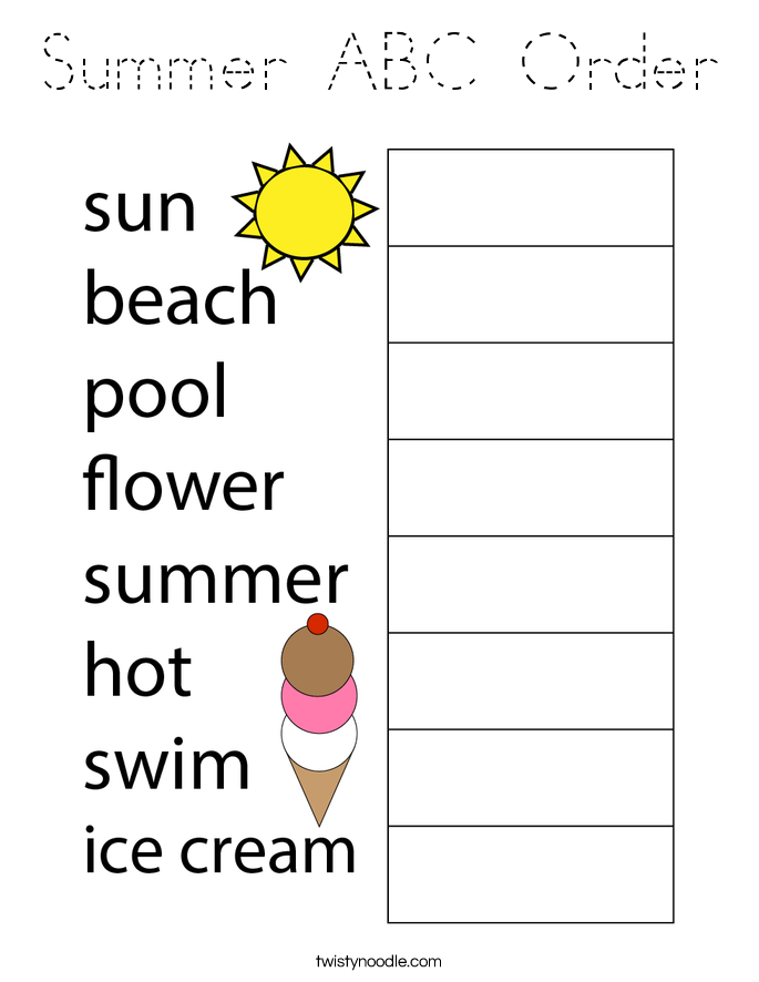 Summer ABC Order Coloring Page