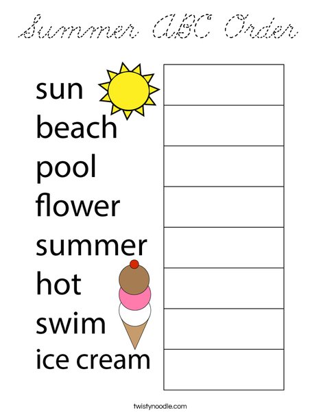 Summer ABC Order Coloring Page