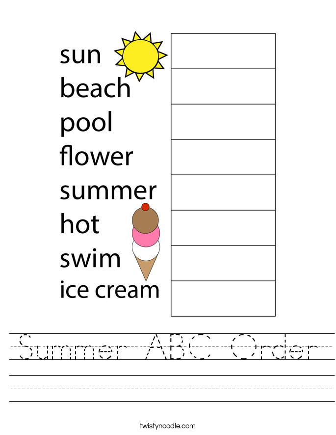 summer abc order worksheet twisty noodle