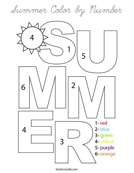 Summer Color by Number Coloring Page