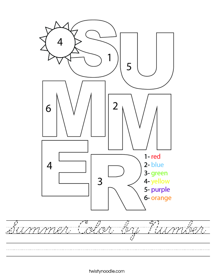 Summer Color by Number Worksheet