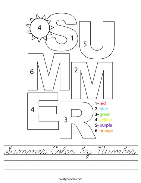Summer Color by Number Worksheet