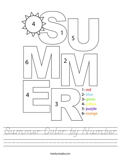 Summer Color by Number Worksheet