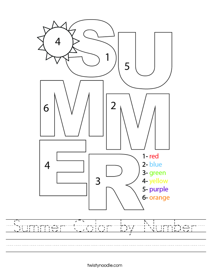Summer Color by Number Worksheet