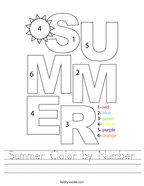 Summer Color by Number Handwriting Sheet