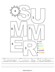 Summer Color by Number Handwriting Sheet