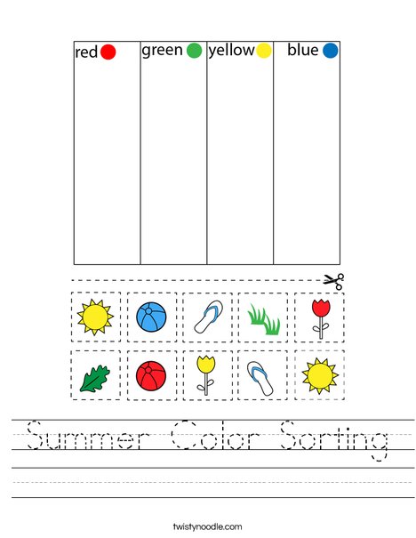 Summer Color Sorting Worksheet