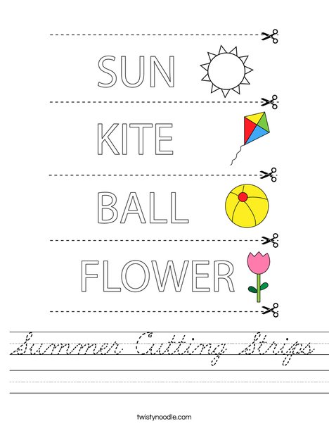 Summer Cutting Strips Worksheet