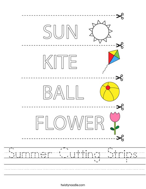 Summer Cutting Strips Worksheet