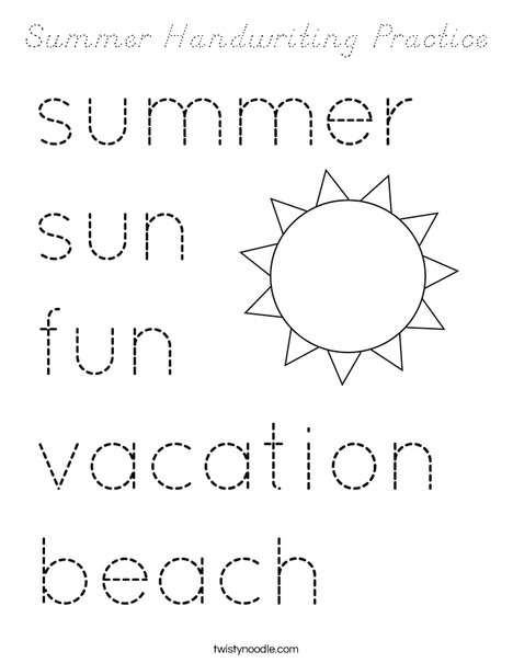 Summer Handwriting Practice Coloring Page