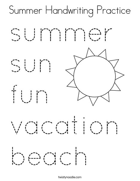 Summer Handwriting Practice Coloring Page