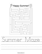 Summer Maze Handwriting Sheet