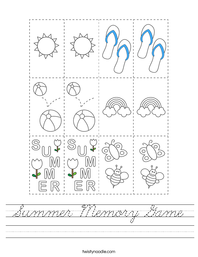 Summer Memory Game Worksheet