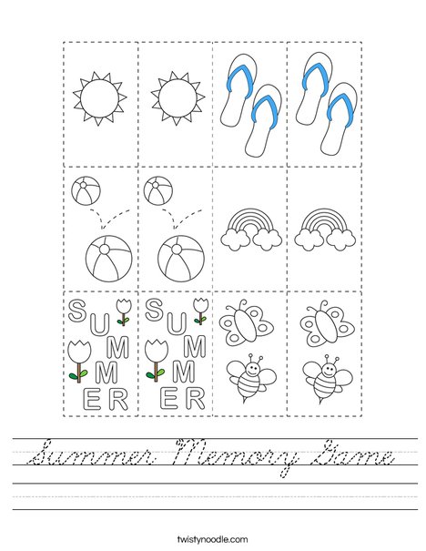 Summer Memory Game Worksheet