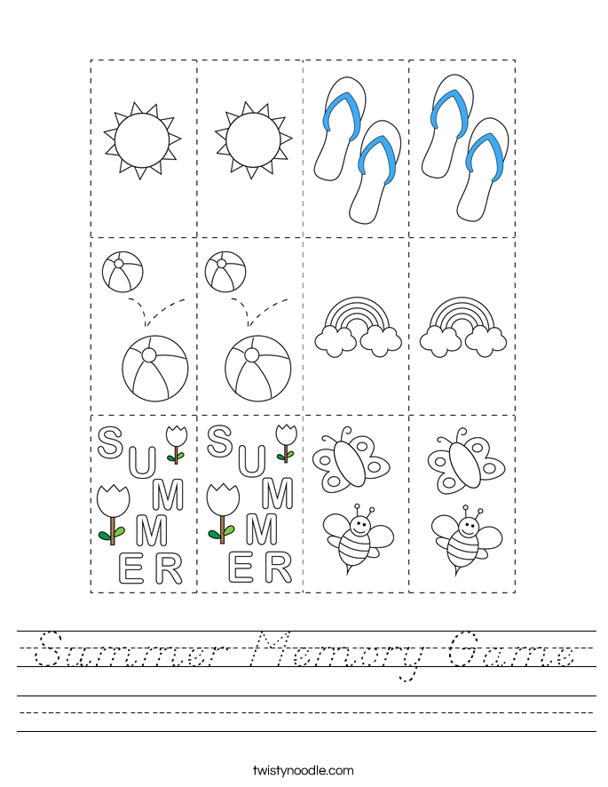 Summer Memory Game Worksheet