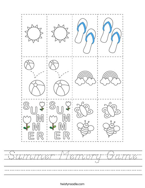 Summer Memory Game Worksheet