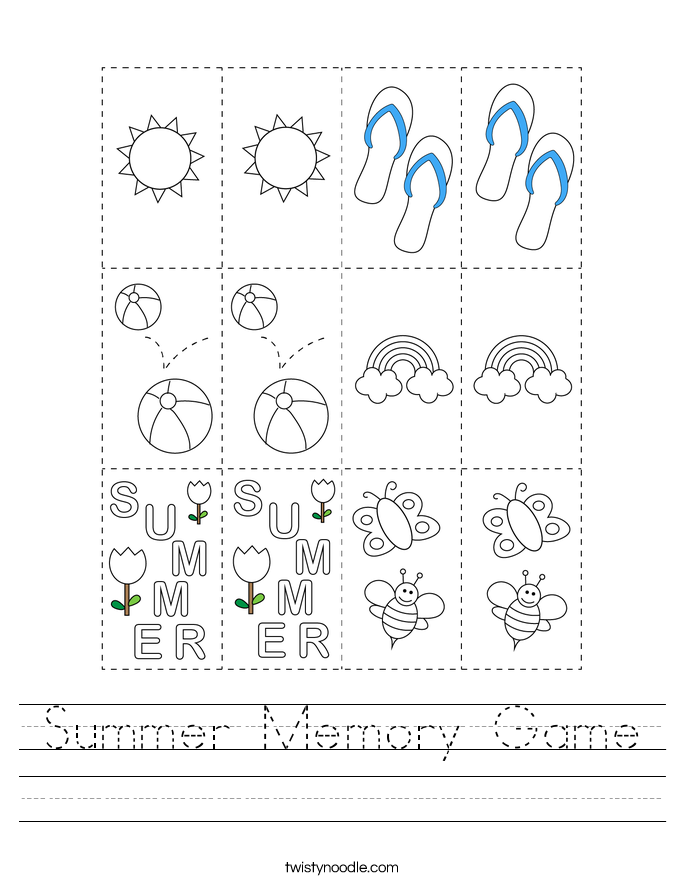 Summer Memory Game Worksheet