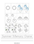 Summer Memory Game Worksheet