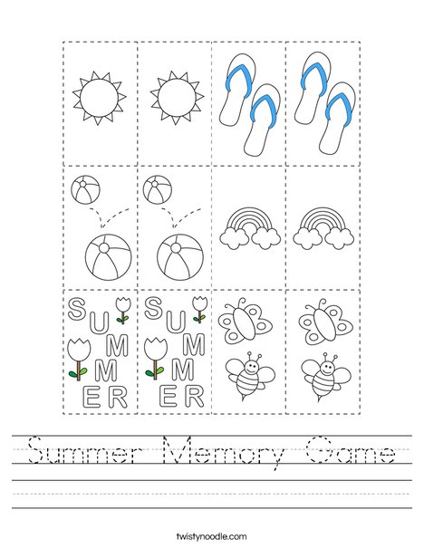 Summer Memory Game Worksheet