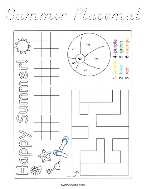 Summer Placemat Coloring Page