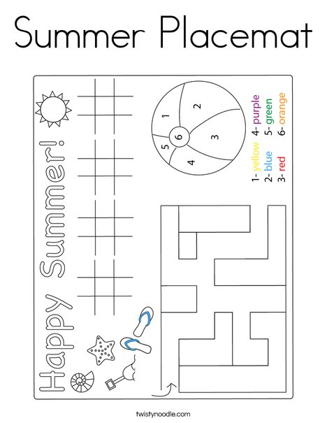 Summer Placemat Coloring Page