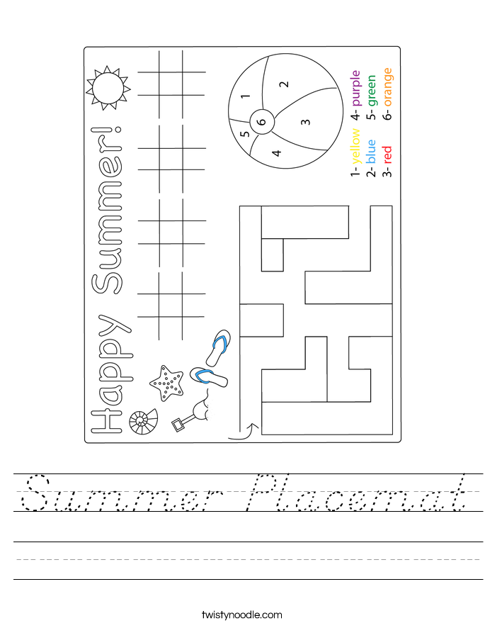 Summer Placemat Worksheet