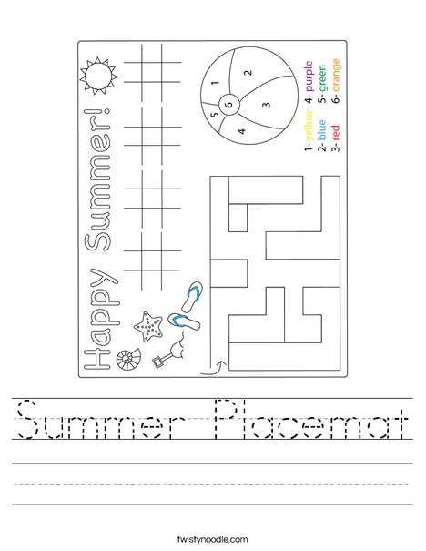 Summer Placemat Worksheet