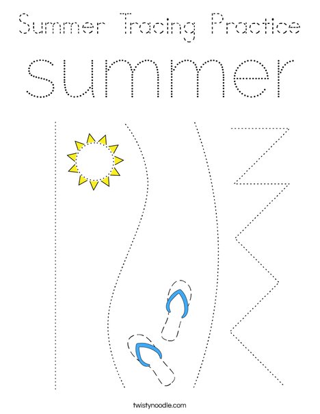 Summer Tracing Practice Coloring Page