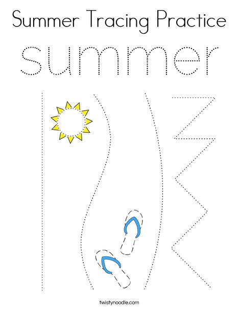 Summer Tracing Practice Coloring Page