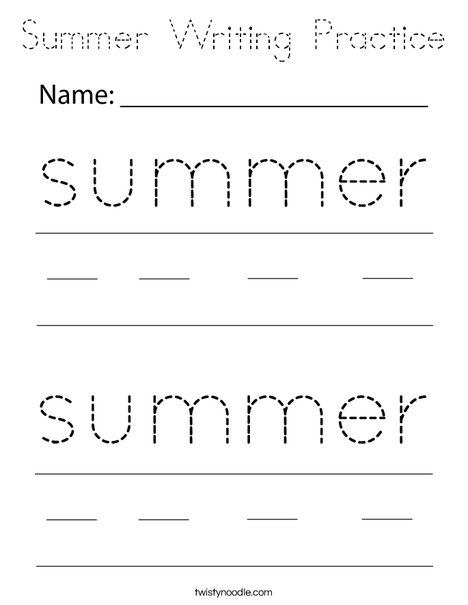 Summer Writing Practice Coloring Page