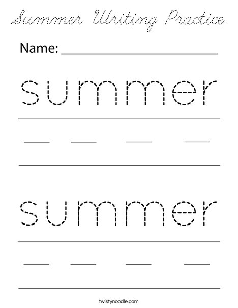 Summer Writing Practice Coloring Page