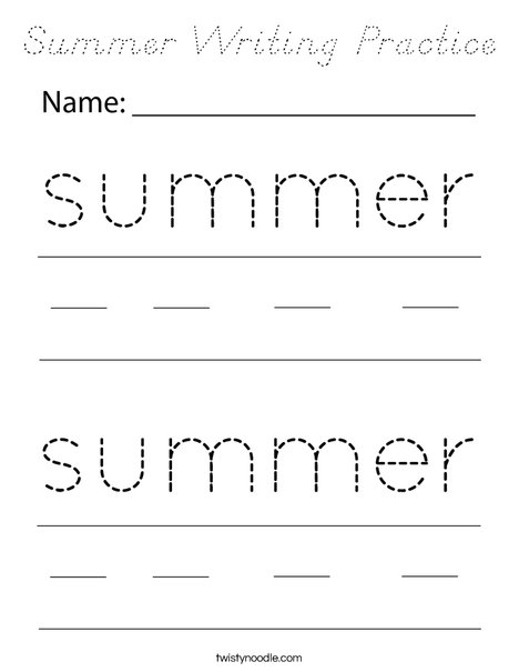 Summer Writing Practice Coloring Page