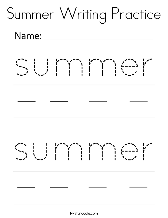 Summer Writing Practice Coloring Page