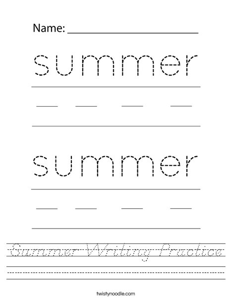 Summer Writing Practice Worksheet