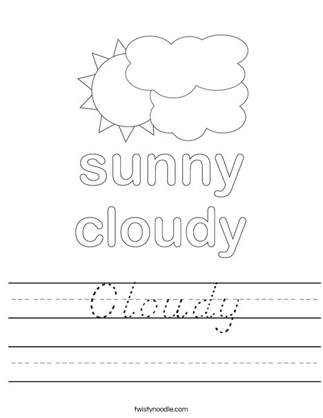 Cloudy Worksheet - D'Nealian - Twisty Noodle