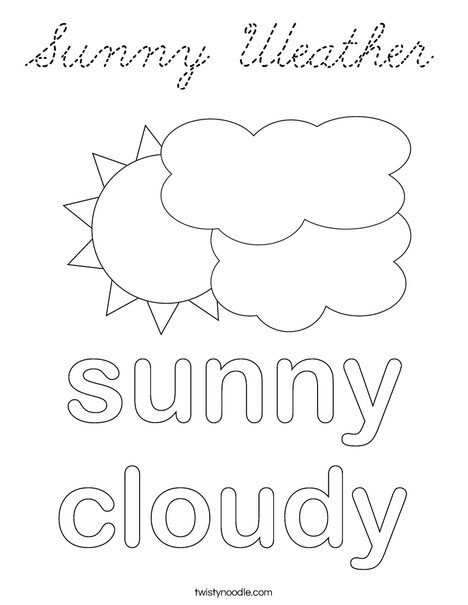 Sunny Weather Coloring Page - Cursive - Twisty Noodle