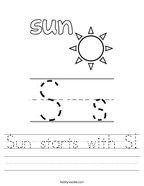 Sun starts with S Handwriting Sheet