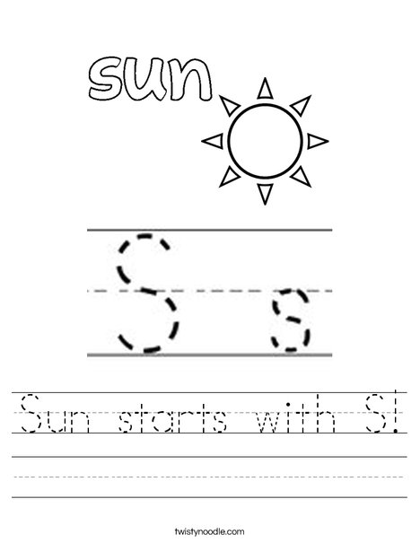sun starts with s worksheet twisty noodle