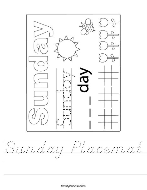 Sunday Placemat Worksheet