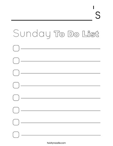 Sunday To Do List Coloring Page