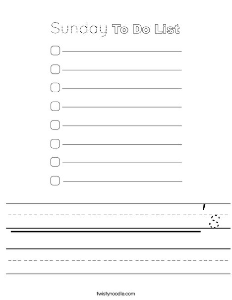 Sunday To Do List Worksheet
