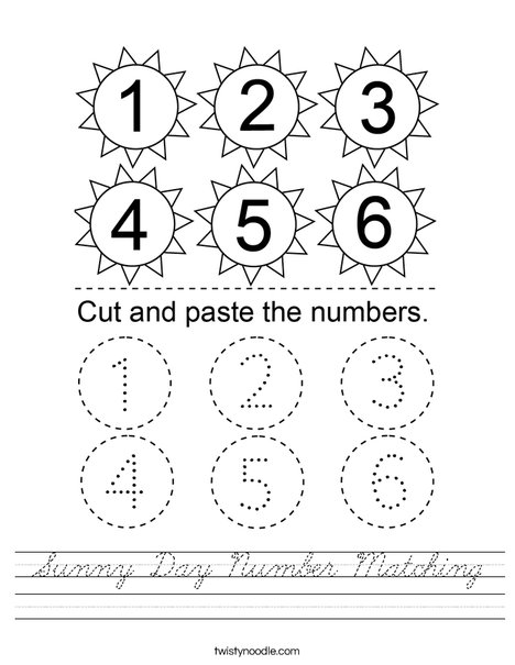 Sunny Day Number Matching Worksheet