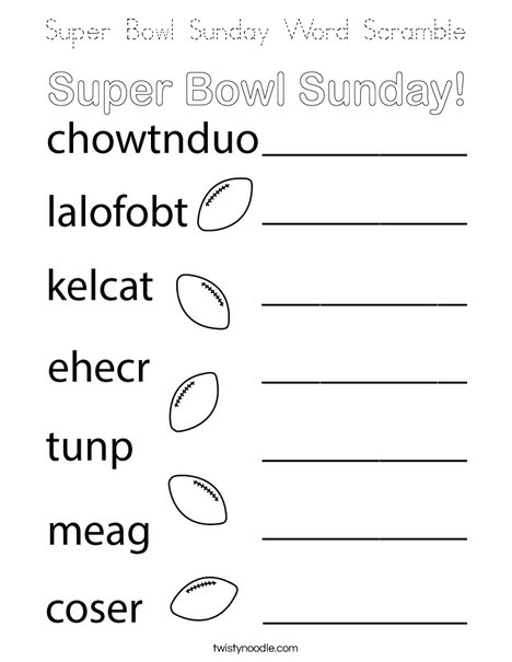 Super Bowl Sunday Word Scramble Coloring Page