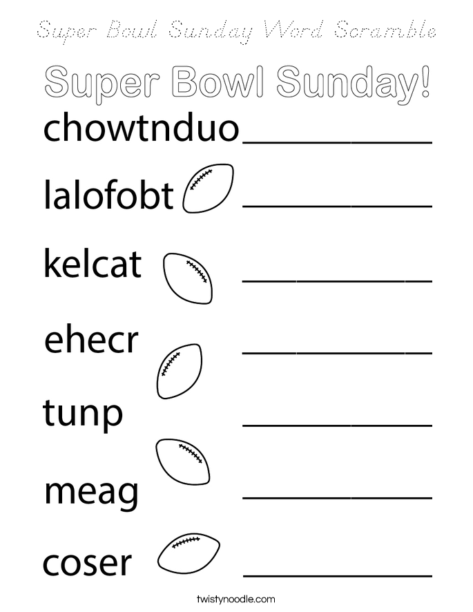 Super Bowl Sunday Word Scramble Coloring Page