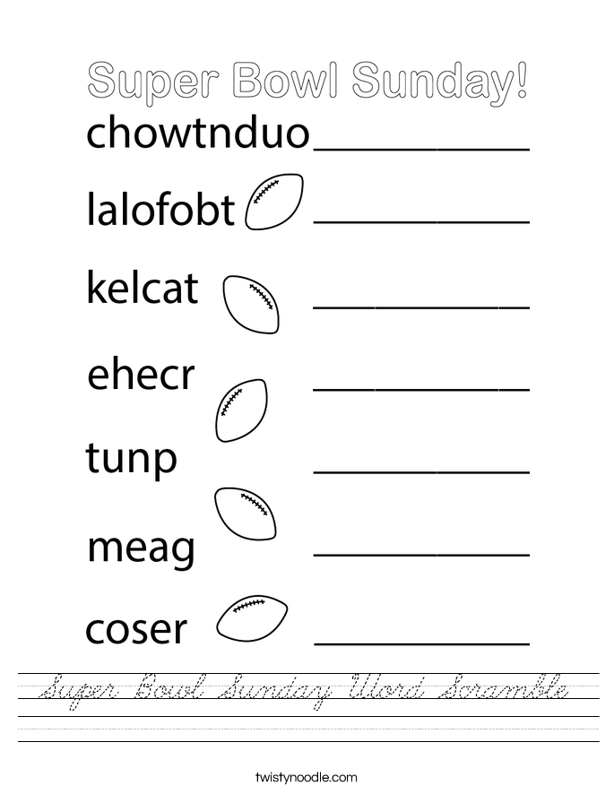 Super Bowl Sunday Word Scramble Worksheet