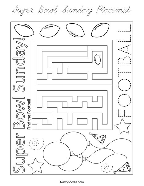 Superbowl Sunday Placemat Coloring Page
