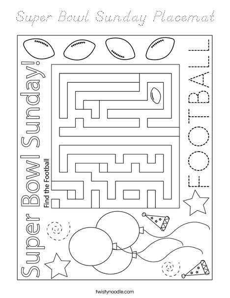 Superbowl Sunday Placemat Coloring Page