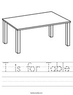 T is for Table Handwriting Sheet