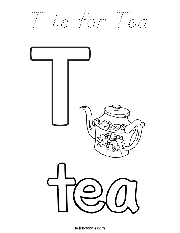 T is for Tea Coloring Page